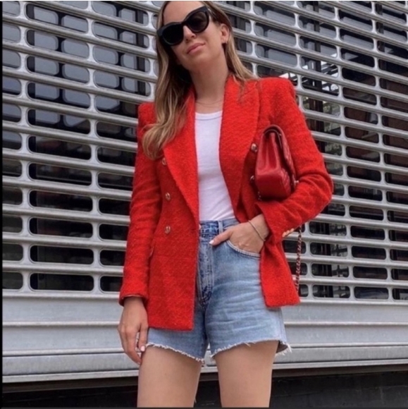 ZARA RED TEXTURED TWEED DOUBLE-BREASTED BLAZER size XS Kate Middleton - Picture 11 of 16
